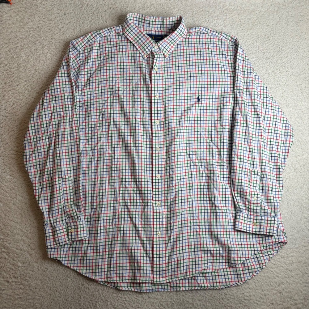 Ralph Lauren Performance Mens 3XB Shirt Tattersall Check Button Down White L/S